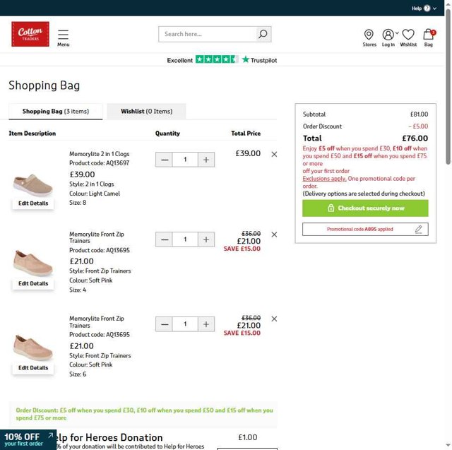 Cotton Traders checkout page showing Cotton Traders discount code box | Screenshot taken by SimplyCodes community member on Jul 13, 2025