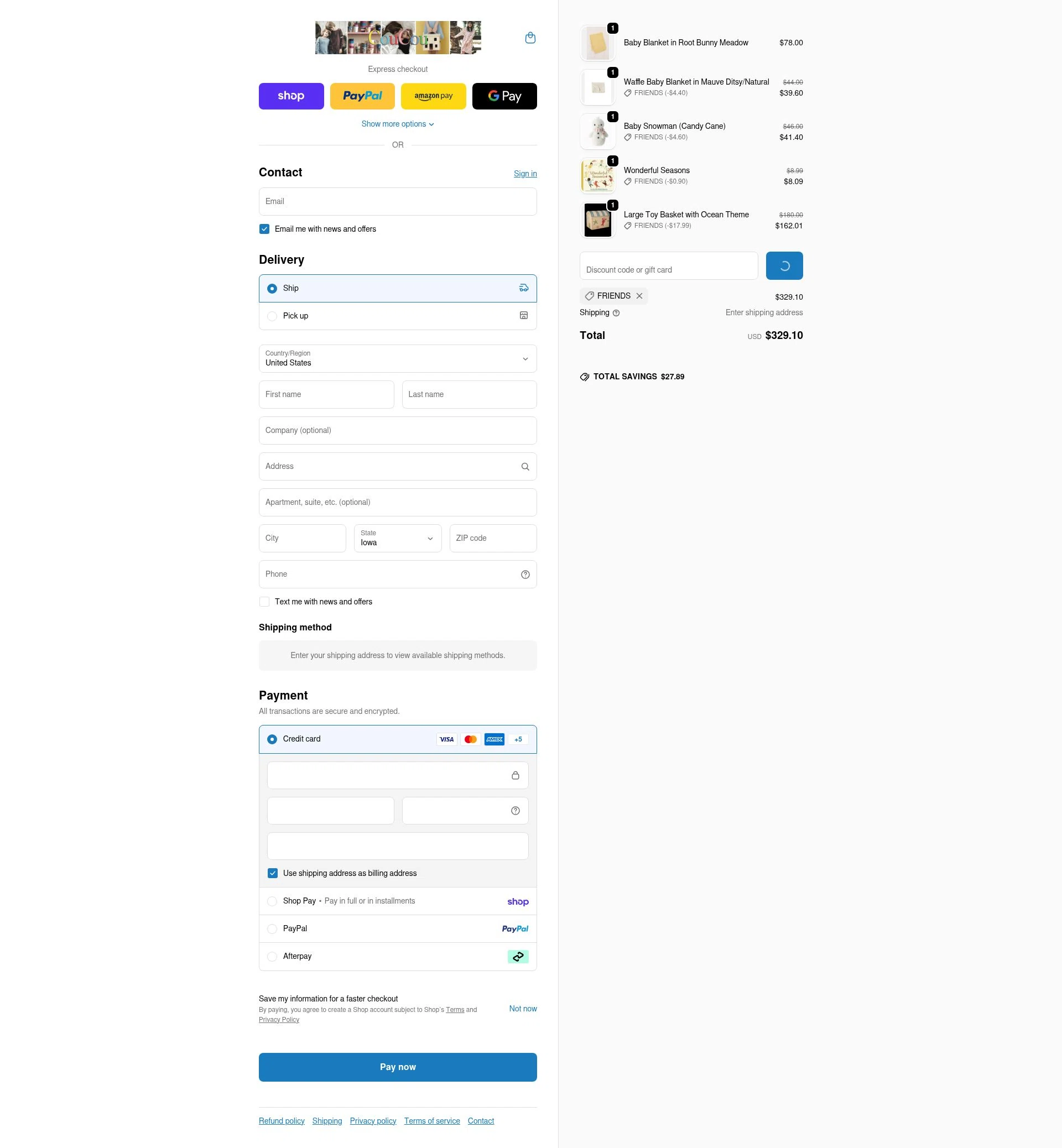 CouCou checkout page showing CouCou discount code box | Screenshot taken by SimplyCodes community member on Feb 17, 2026