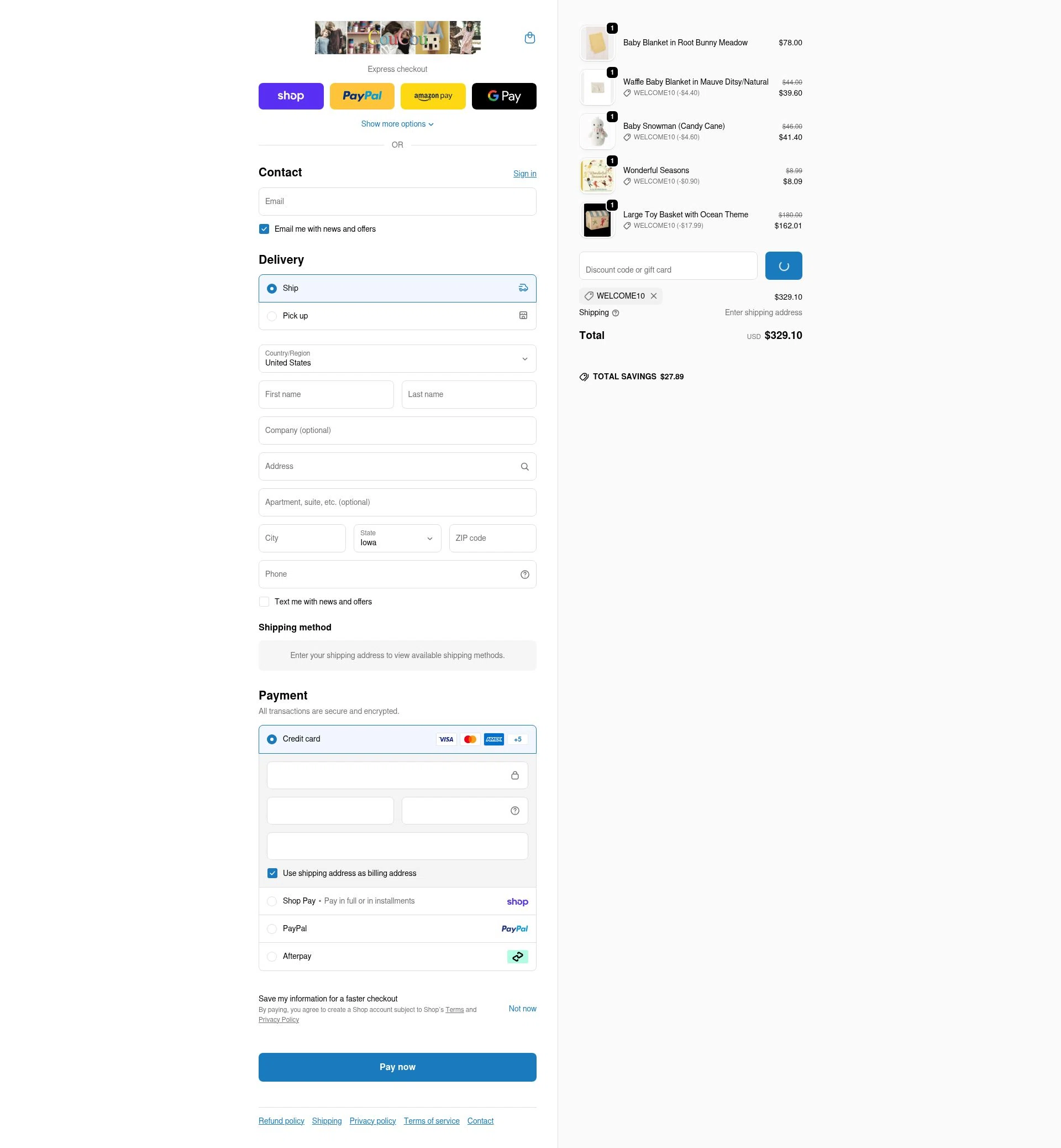 CouCou checkout page showing CouCou discount code box | Screenshot taken by SimplyCodes community member on Feb 17, 2026