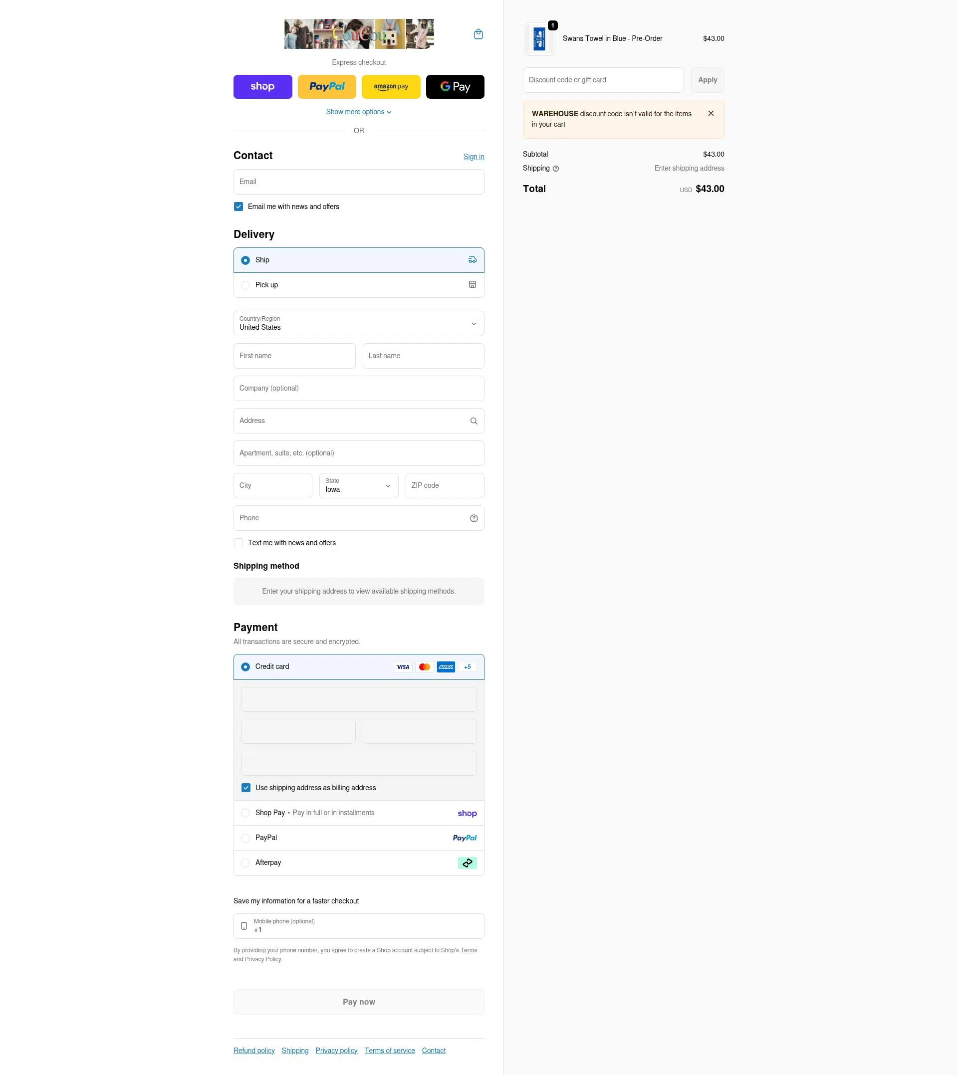 CouCou checkout page showing CouCou discount code box | Screenshot taken by SimplyCodes community member on Feb 13, 2026