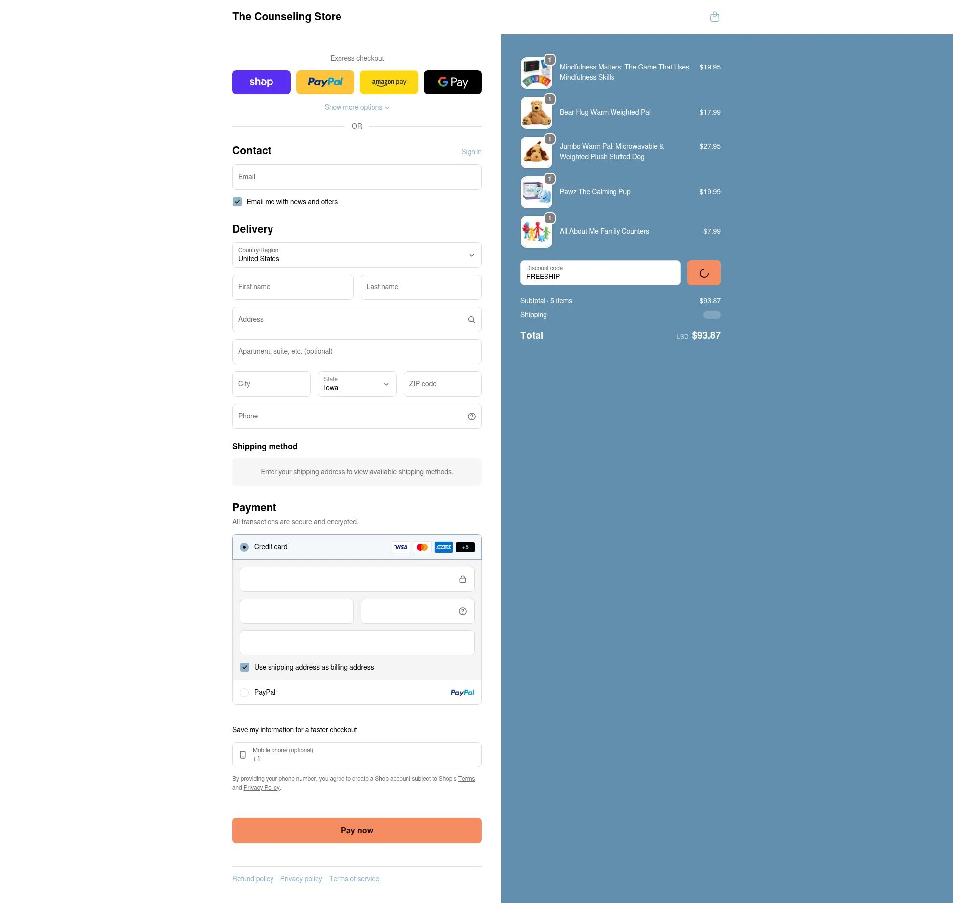 The Counseling Store checkout page showing The Counseling Store promo code box | Screenshot taken by SimplyCodes community member on Feb 1, 2026