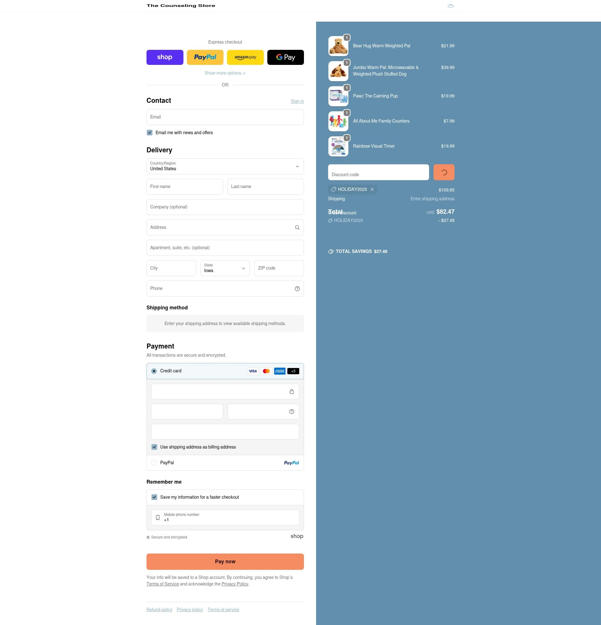 The Counseling Store checkout page showing The Counseling Store promo code box | Screenshot taken by SimplyCodes community member on Jan 23, 2026