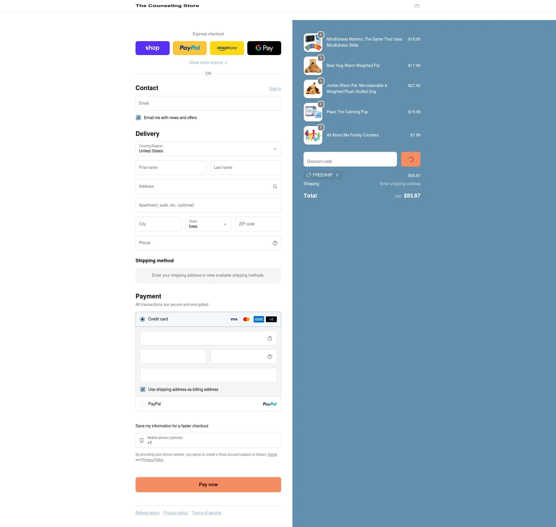 The Counseling Store checkout page showing The Counseling Store promo code box | Screenshot taken by SimplyCodes community member on Feb 5, 2026