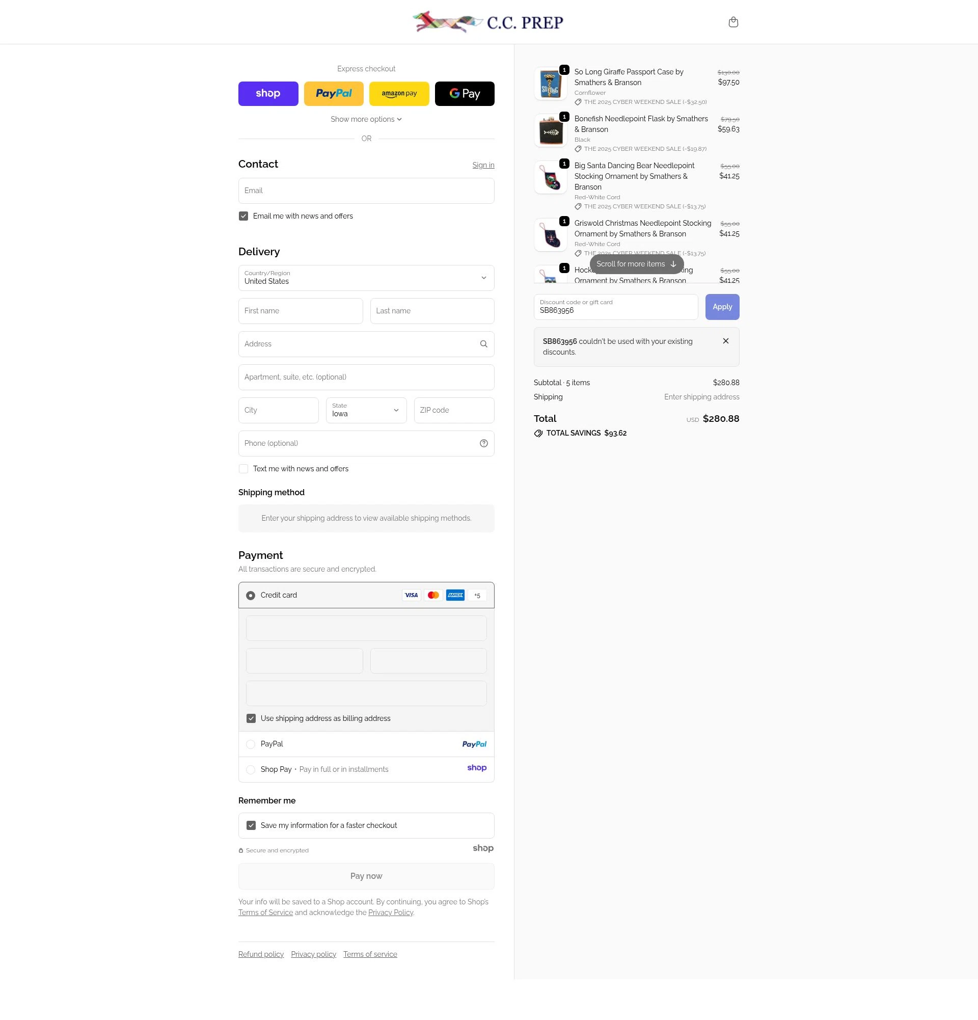 Country Club Prep checkout page showing Country Club Prep promo code box | Screenshot taken by SimplyCodes community member on Dec 12, 2025