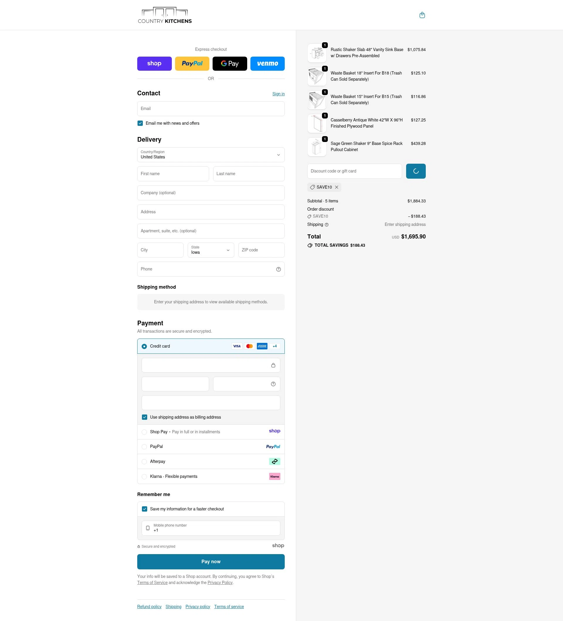 Country Kitchens checkout page showing Country Kitchens promo code box | Screenshot taken by SimplyCodes community member on Dec 31, 2025