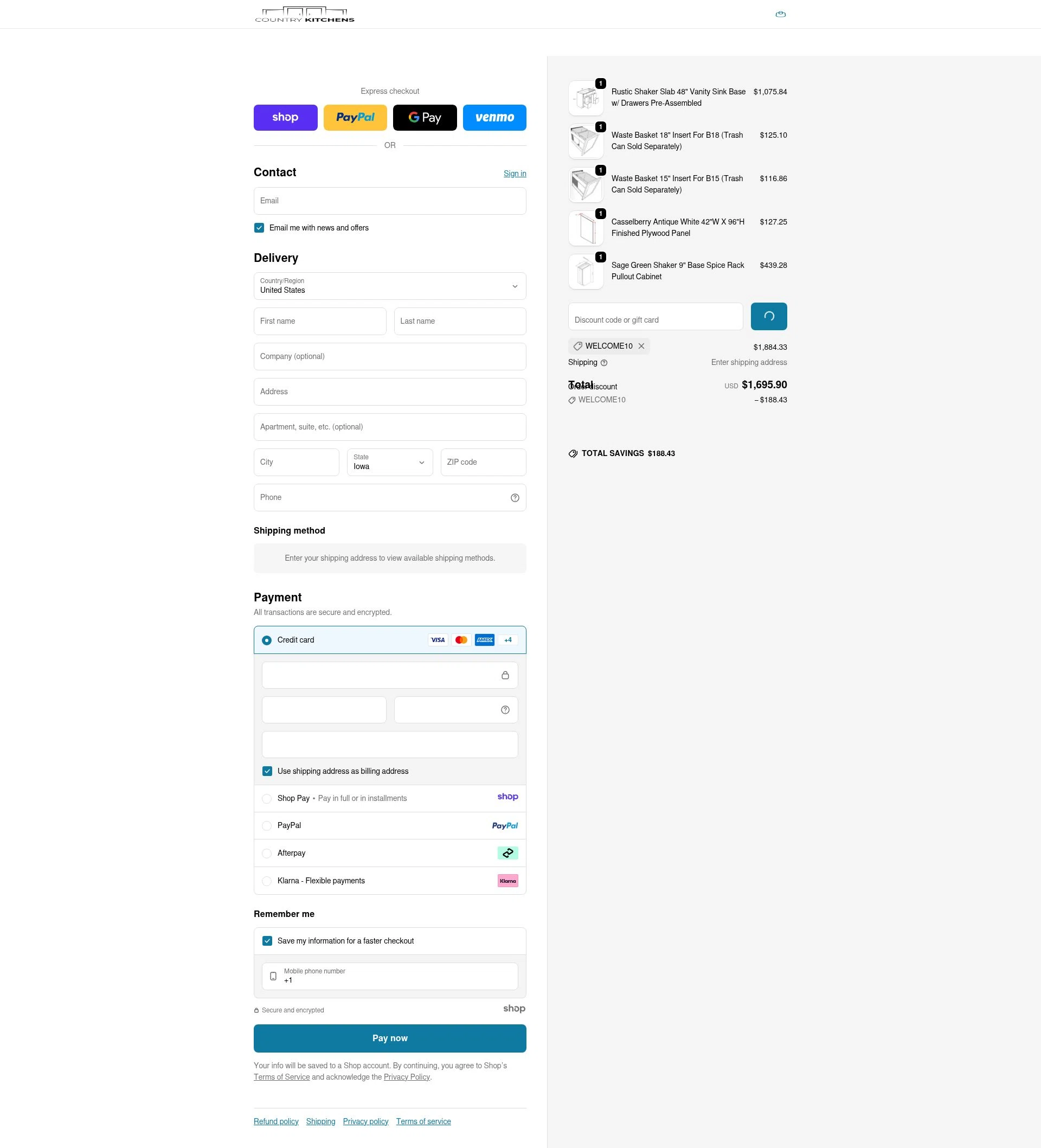 Country Kitchens checkout page showing Country Kitchens promo code box | Screenshot taken by SimplyCodes community member on Dec 31, 2025