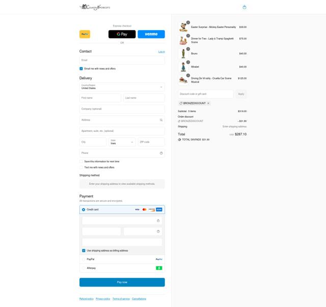 Country N More Gifts checkout page showing Country N More Gifts coupon code box | Screenshot taken by SimplyCodes community member on Sep 3, 2025