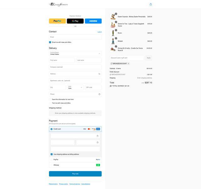 Country N More Gifts checkout page showing Country N More Gifts coupon code box | Screenshot taken by SimplyCodes community member on Sep 7, 2025