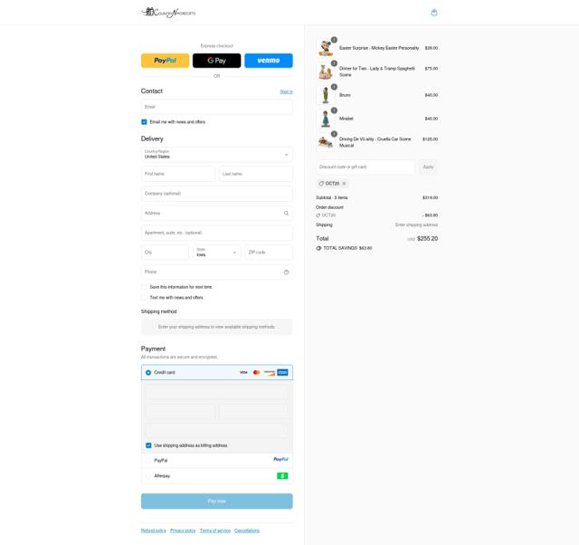 Country N More Gifts checkout page showing Country N More Gifts coupon code box | Screenshot taken by SimplyCodes community member on Sep 13, 2025
