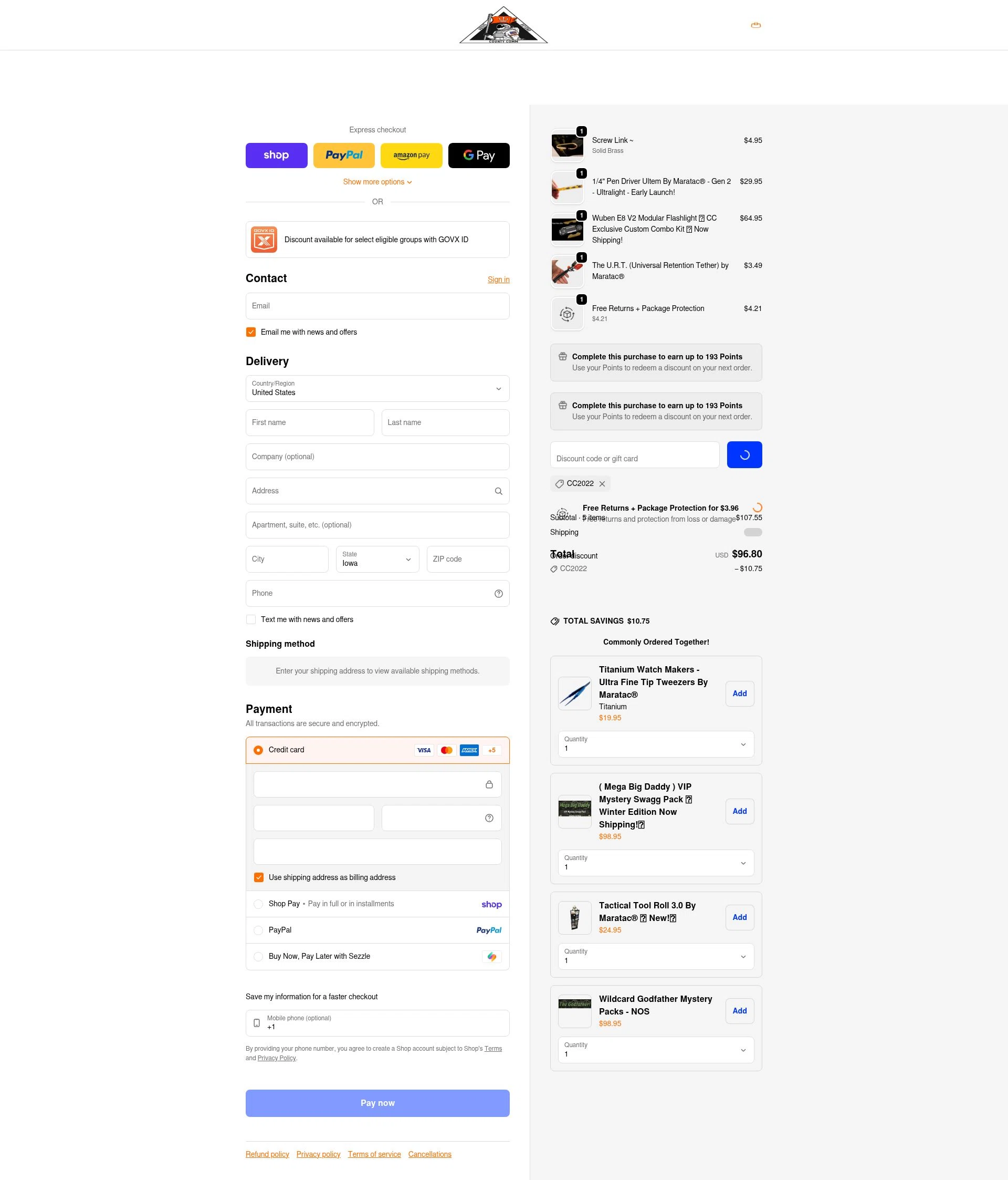 CountyComm checkout page showing CountyComm discount code box | Screenshot taken by SimplyCodes community member on Feb 19, 2026