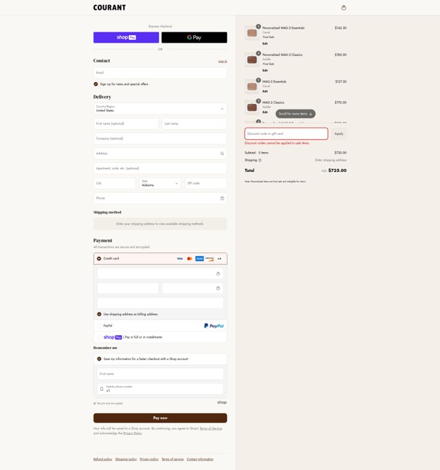 Courant checkout page showing Courant discount code box | Screenshot taken by SimplyCodes community member on Apr 30, 2025