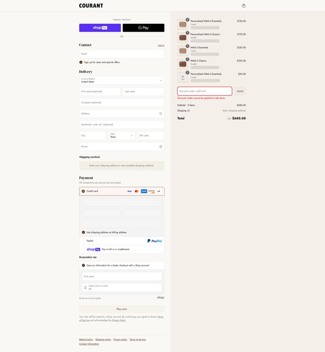 Courant checkout page showing Courant discount code box | Screenshot taken by SimplyCodes community member on Jun 29, 2025