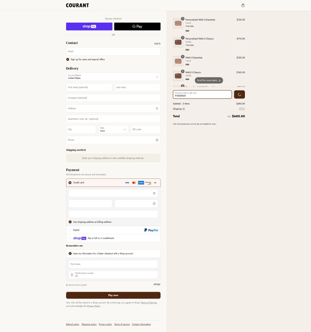 Courant checkout page showing Courant discount code box | Screenshot taken by SimplyCodes community member on Jun 20, 2025