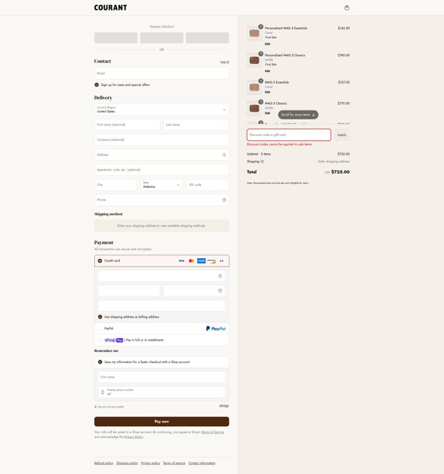 Courant checkout page showing Courant discount code box | Screenshot taken by SimplyCodes community member on Apr 30, 2025