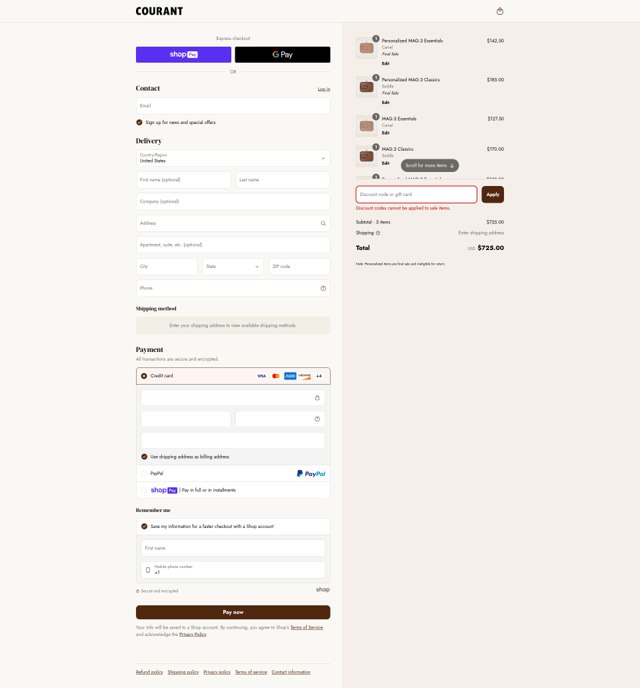 Courant checkout page showing Courant discount code box | Screenshot taken by SimplyCodes community member on Apr 23, 2025