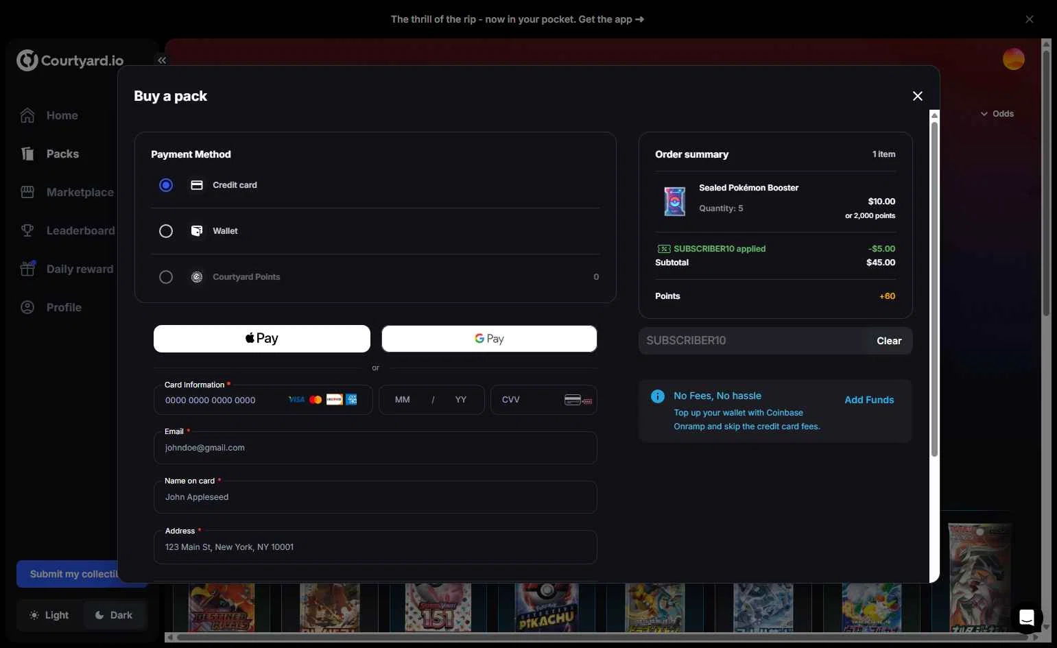 Courtyard.io checkout page showing Courtyard.io promo code box | Screenshot taken by SimplyCodes community member on Dec 14, 2025