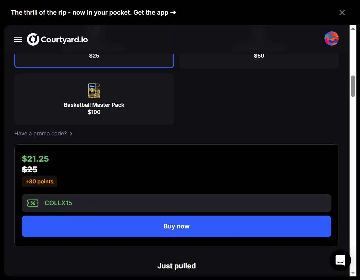 Courtyard.io checkout page showing Courtyard.io promo code box | Screenshot taken by SimplyCodes community member on Nov 2, 2025