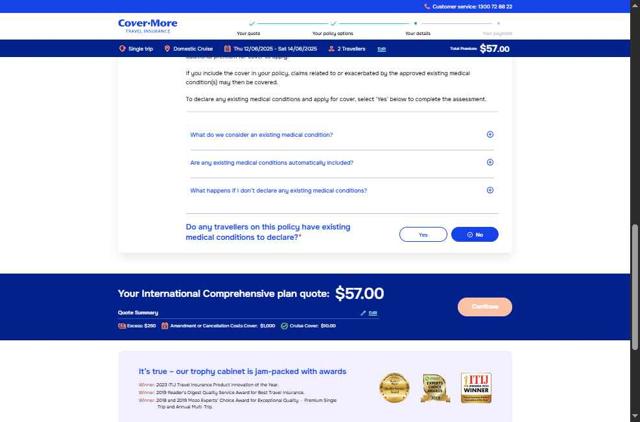 Cover-More checkout page showing Cover-More promo code box | Screenshot taken by SimplyCodes community member on Jun 12, 2025