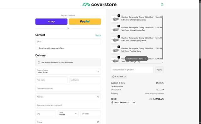 Coverstore checkout page showing Coverstore coupon code box | Screenshot taken by SimplyCodes community member on Oct 1, 2025