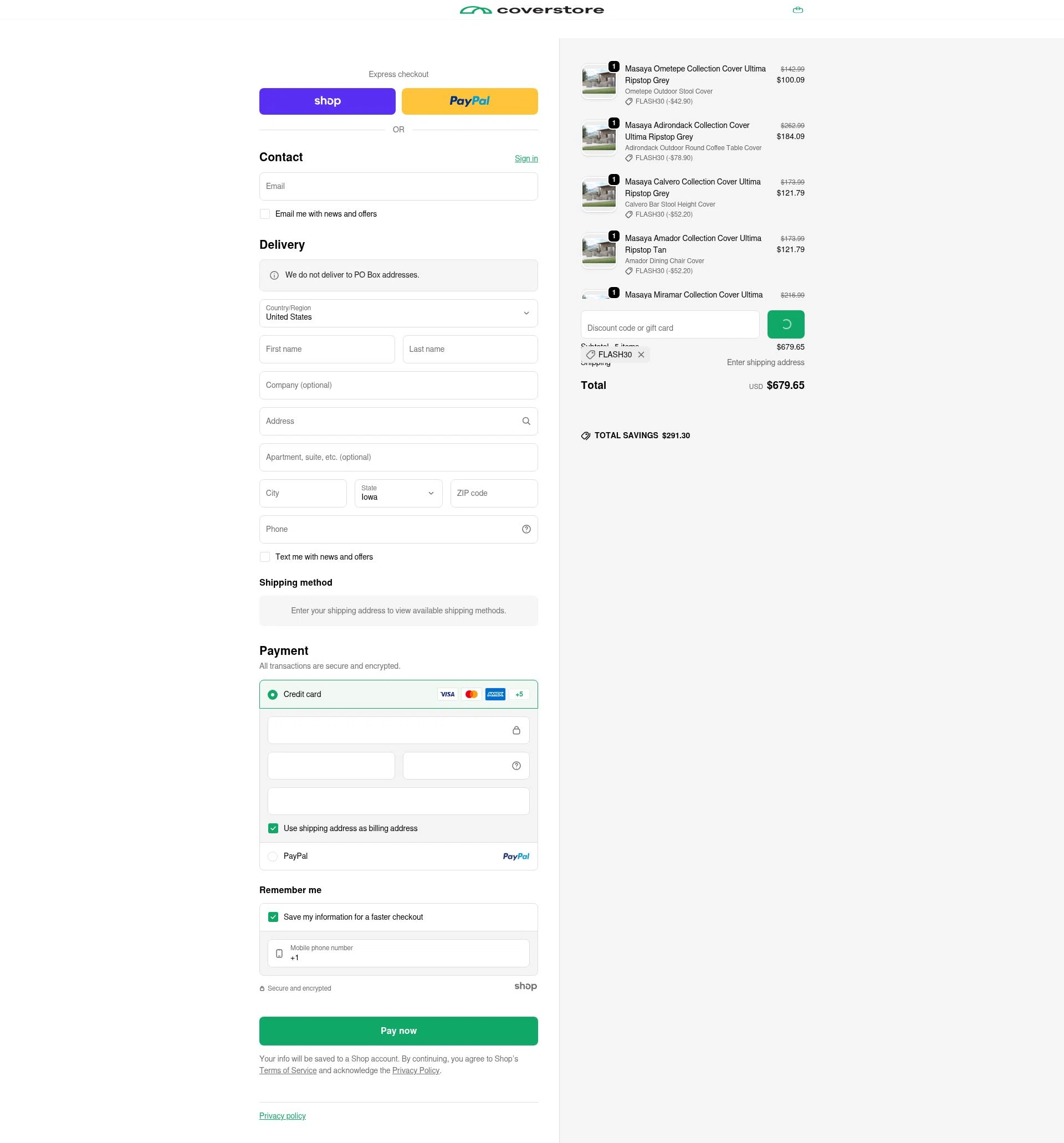 Coverstore checkout page showing Coverstore coupon code box | Screenshot taken by SimplyCodes community member on Jan 24, 2026