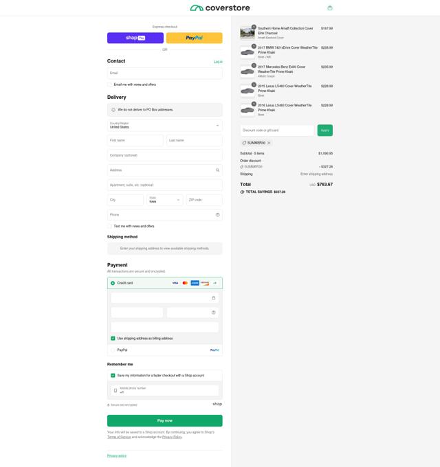 Coverstore checkout page showing Coverstore coupon code box | Screenshot taken by SimplyCodes community member on Aug 24, 2025