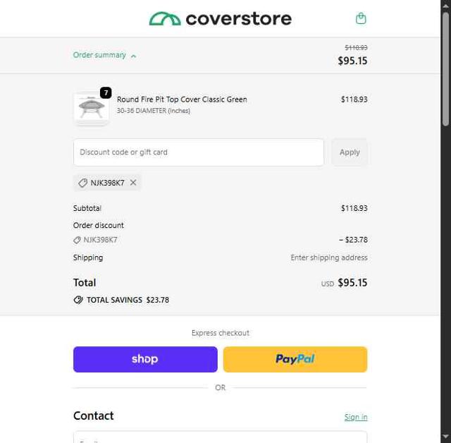 Coverstore checkout page showing Coverstore coupon code box | Screenshot taken by SimplyCodes community member on Sep 30, 2025