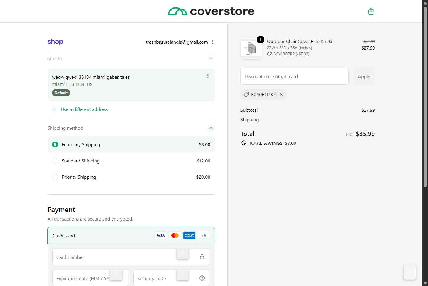 Coverstore checkout page showing Coverstore coupon code box | Screenshot taken by SimplyCodes community member on Feb 3, 2026