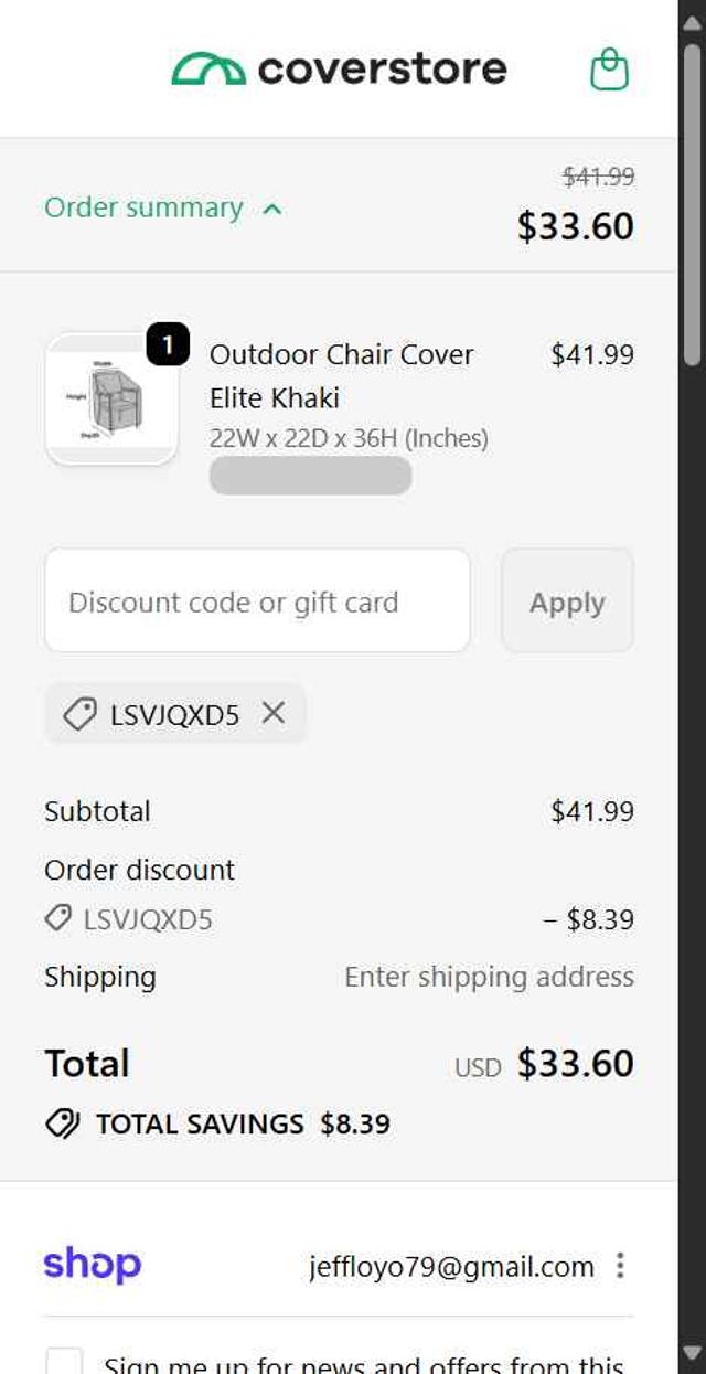 Coverstore checkout page showing Coverstore coupon code box | Screenshot taken by SimplyCodes community member on Oct 4, 2025