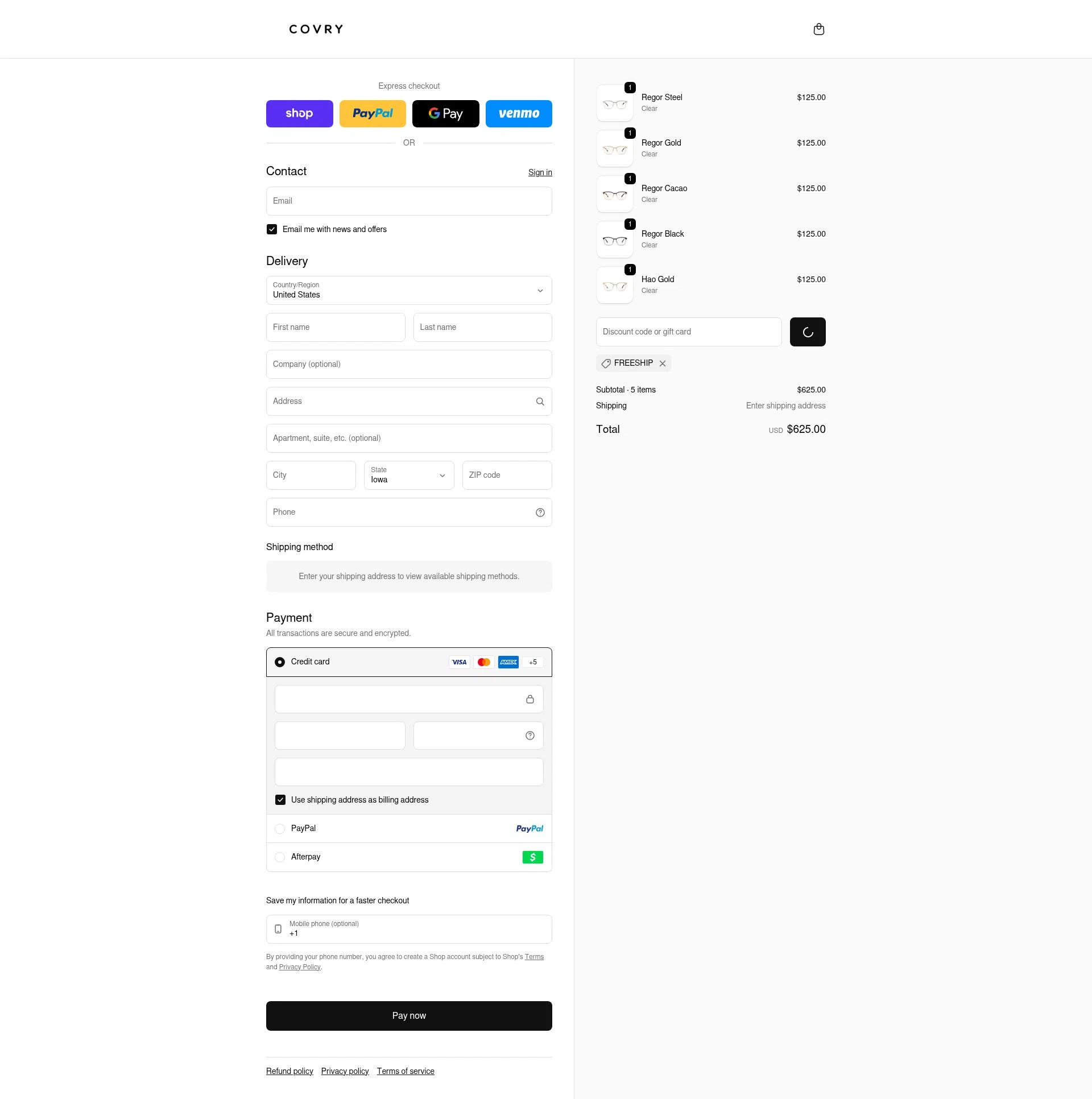 Covry checkout page showing Covry discount code box | Screenshot taken by SimplyCodes community member on Feb 24, 2026