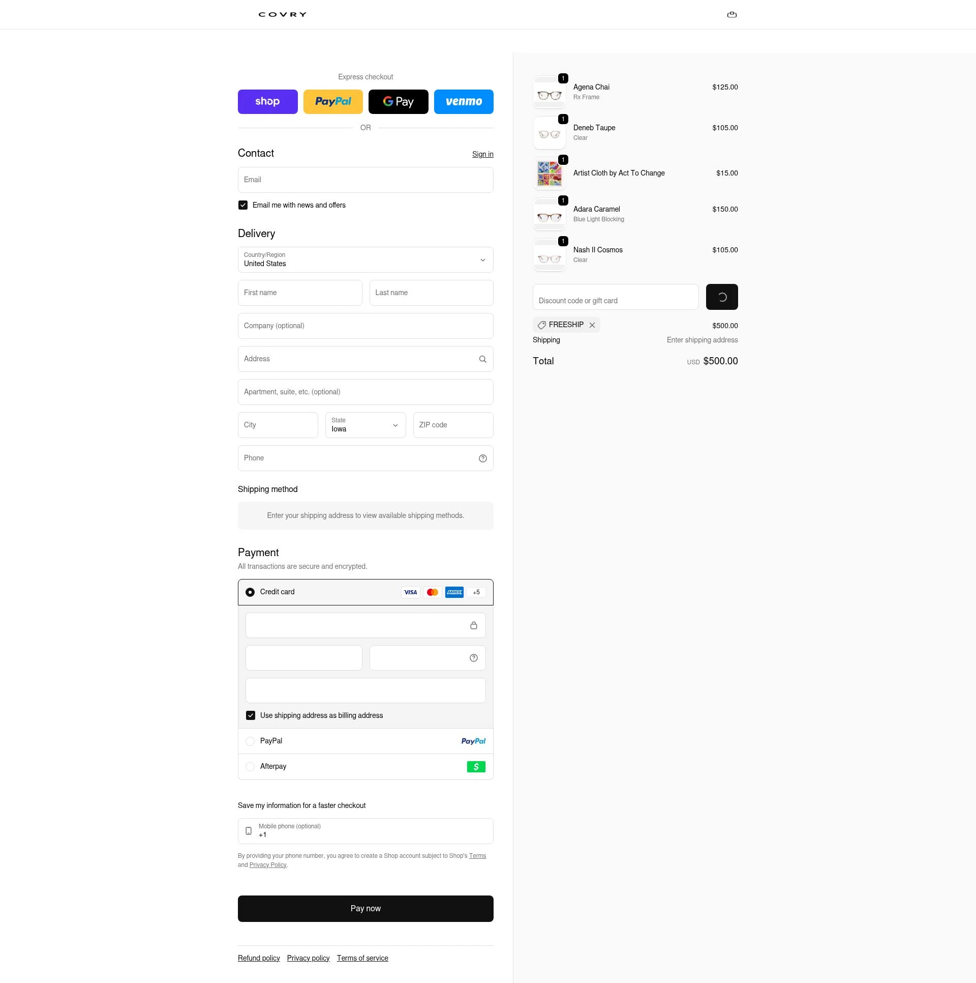 Covry checkout page showing Covry discount code box | Screenshot taken by SimplyCodes community member on Feb 6, 2026
