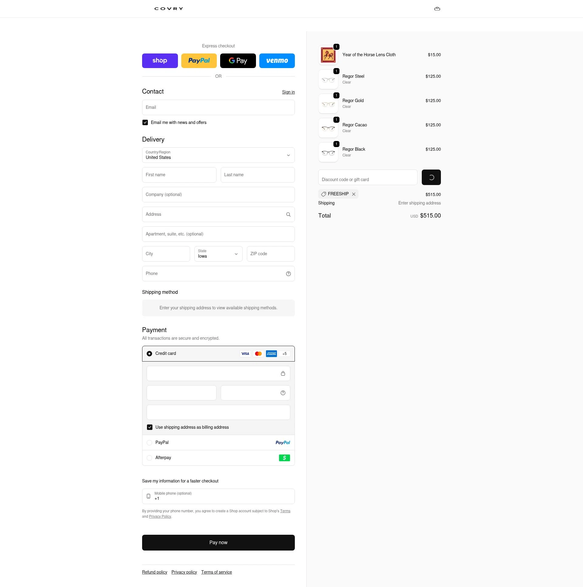 Covry checkout page showing Covry discount code box | Screenshot taken by SimplyCodes community member on Feb 15, 2026