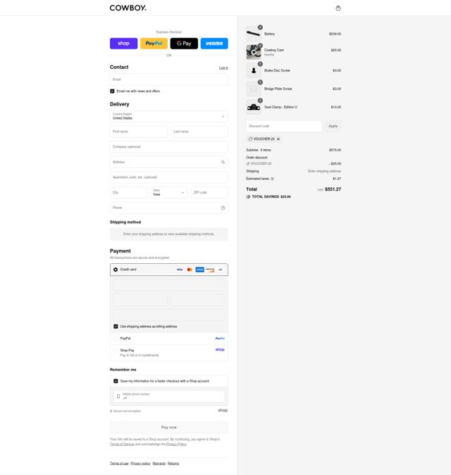 Cowboy checkout page showing Cowboy promo code box | Screenshot taken by SimplyCodes community member on Sep 7, 2025
