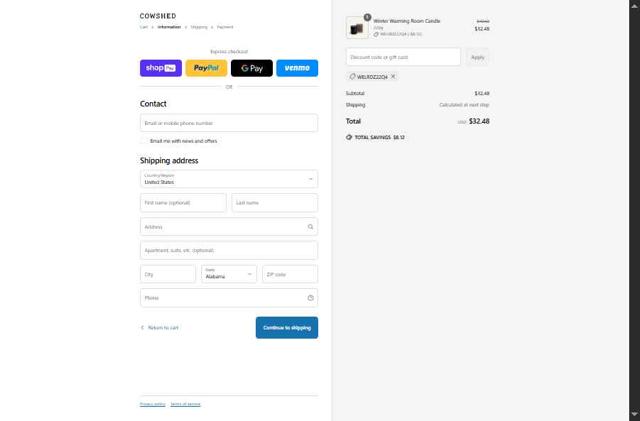 Cowshed checkout page showing Cowshed discount code box | Screenshot taken by SimplyCodes community member on Jun 30, 2025