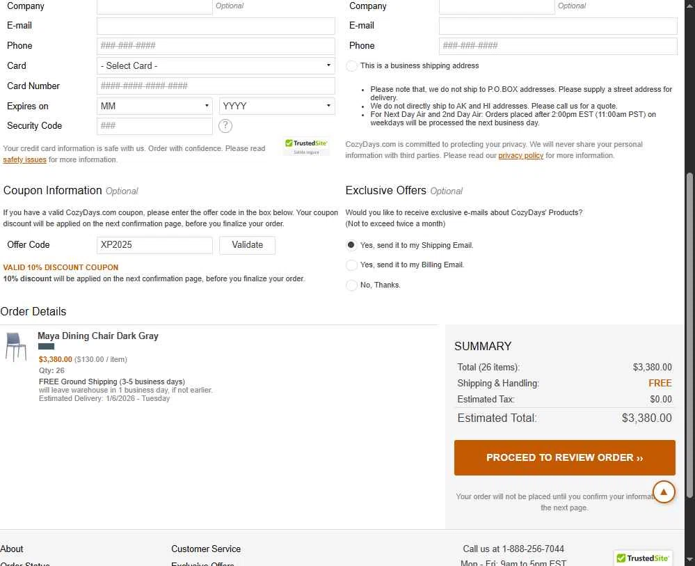 CozyDays checkout page showing CozyDays coupon code box | Screenshot taken by SimplyCodes community member on Jan 2, 2026