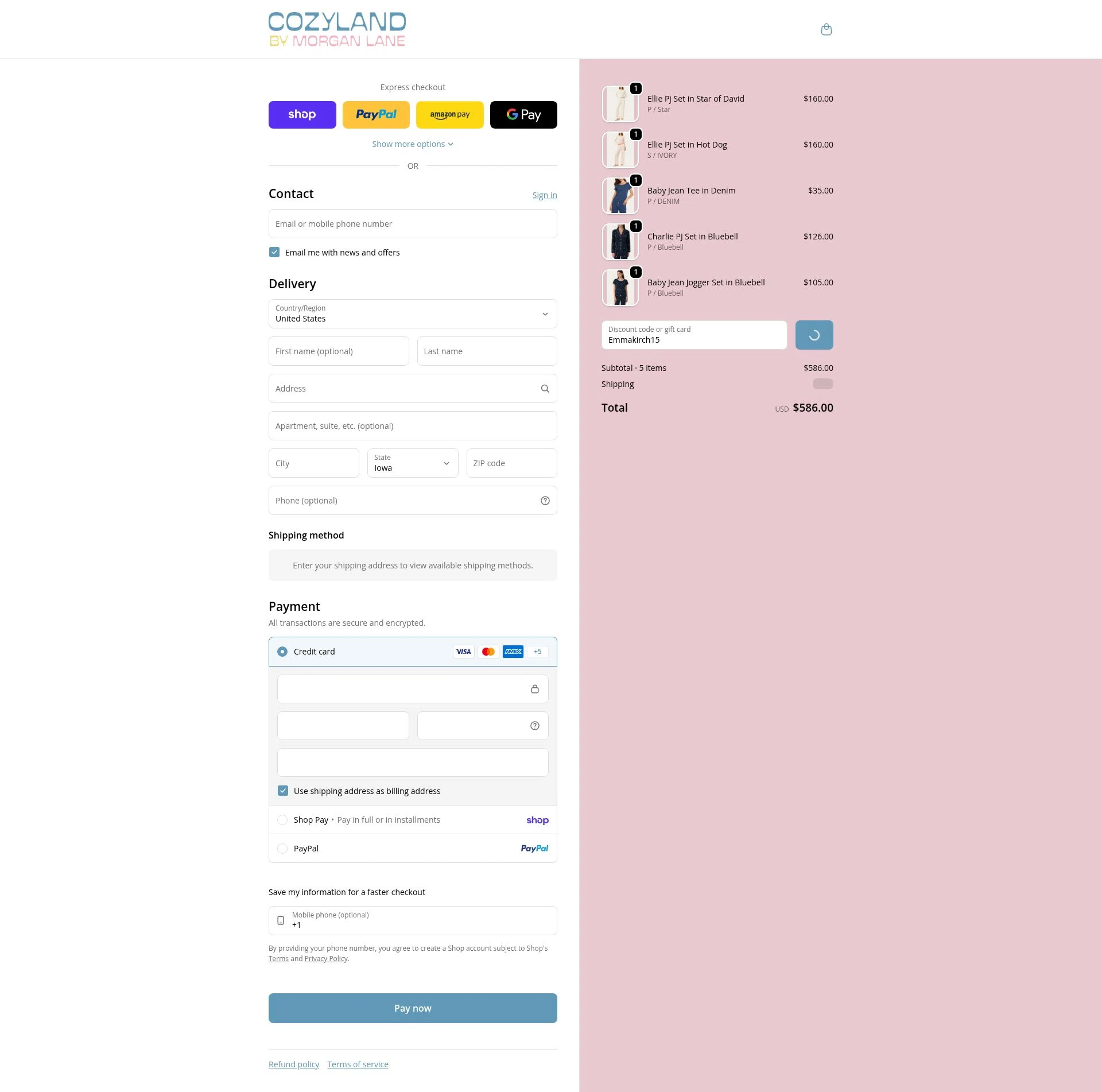 Cozyland checkout page showing Cozyland discount code box | Screenshot taken by SimplyCodes community member on Feb 1, 2026