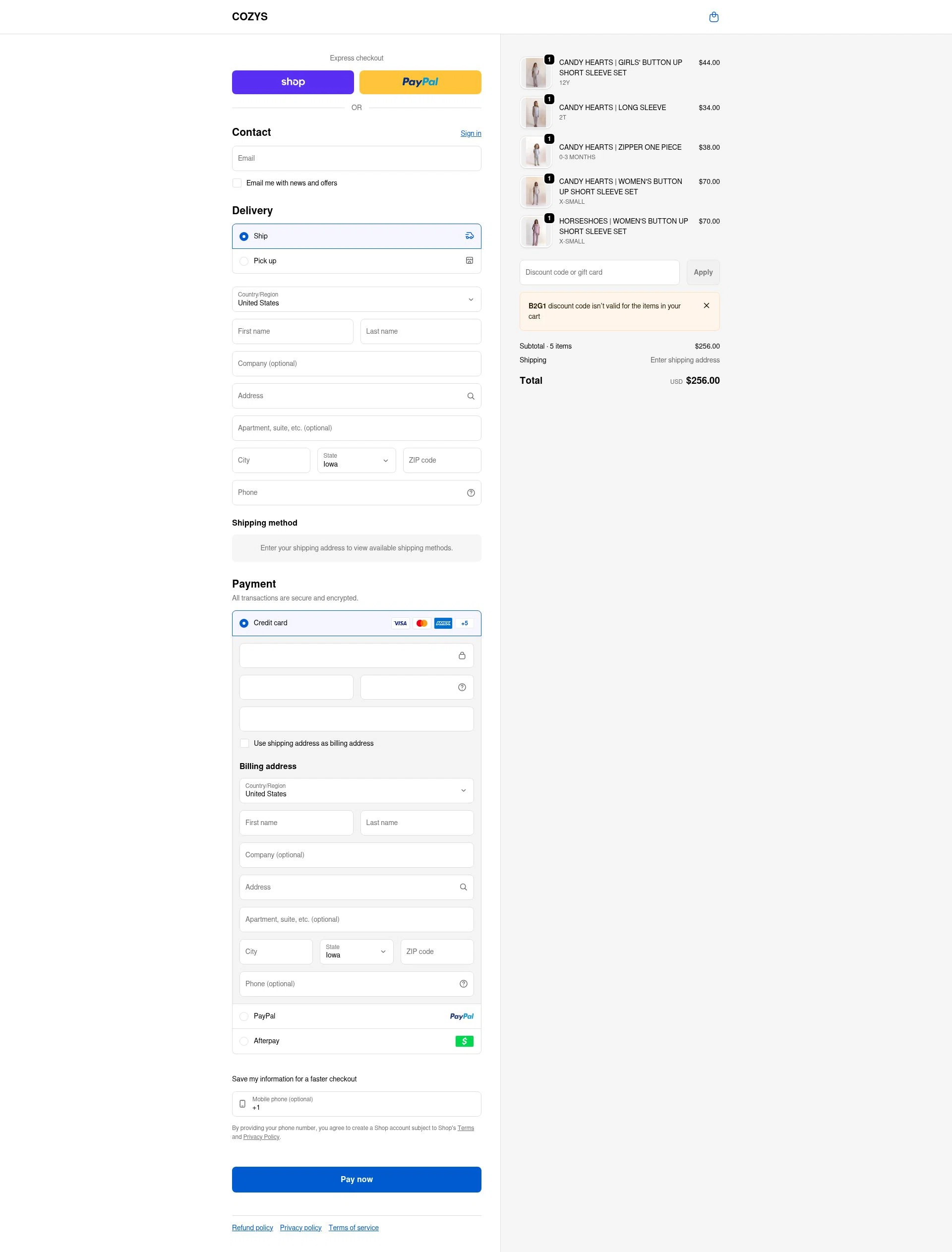 Cozys Blankets checkout page showing Cozys Blankets discount code box | Screenshot taken by SimplyCodes community member on Feb 5, 2026