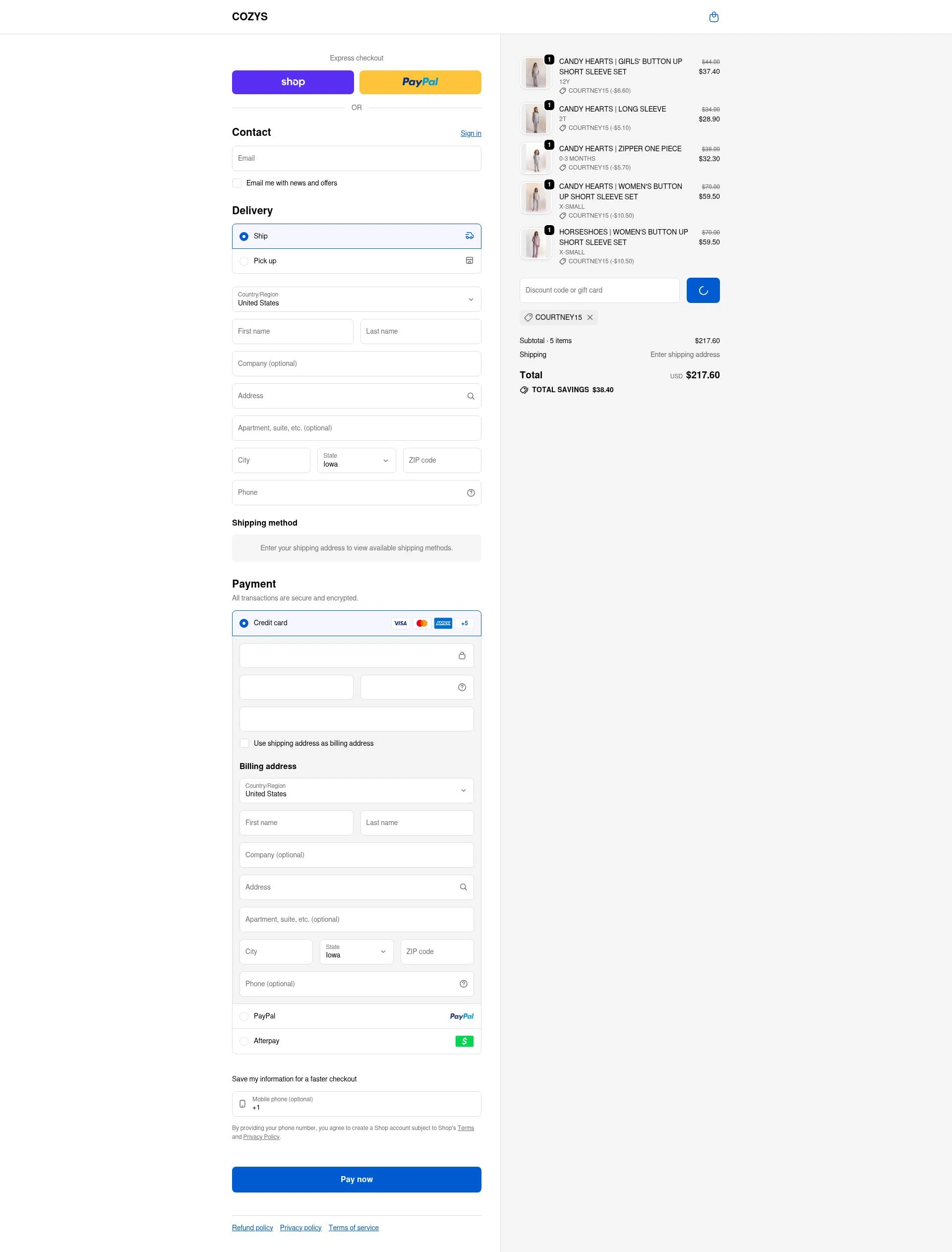Cozys Blankets checkout page showing Cozys Blankets discount code box | Screenshot taken by SimplyCodes community member on Feb 5, 2026