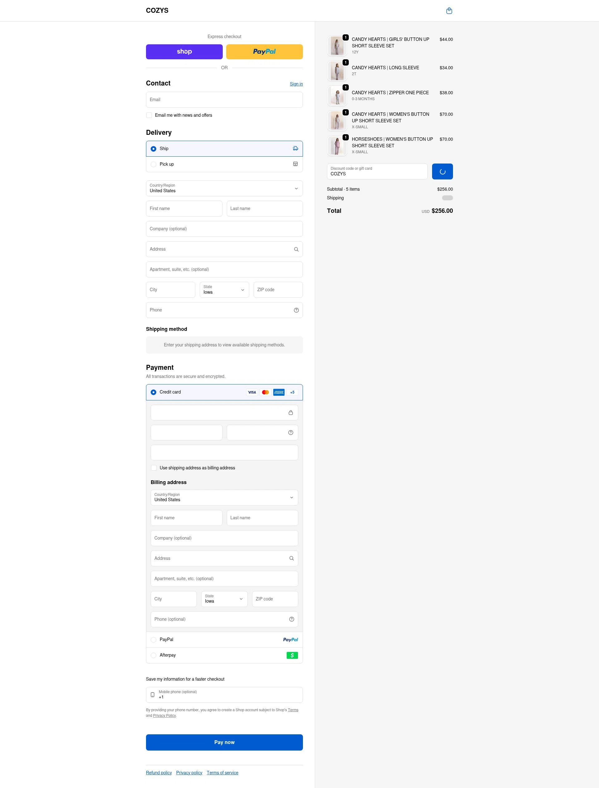 Cozys Blankets checkout page showing Cozys Blankets discount code box | Screenshot taken by SimplyCodes community member on Feb 5, 2026