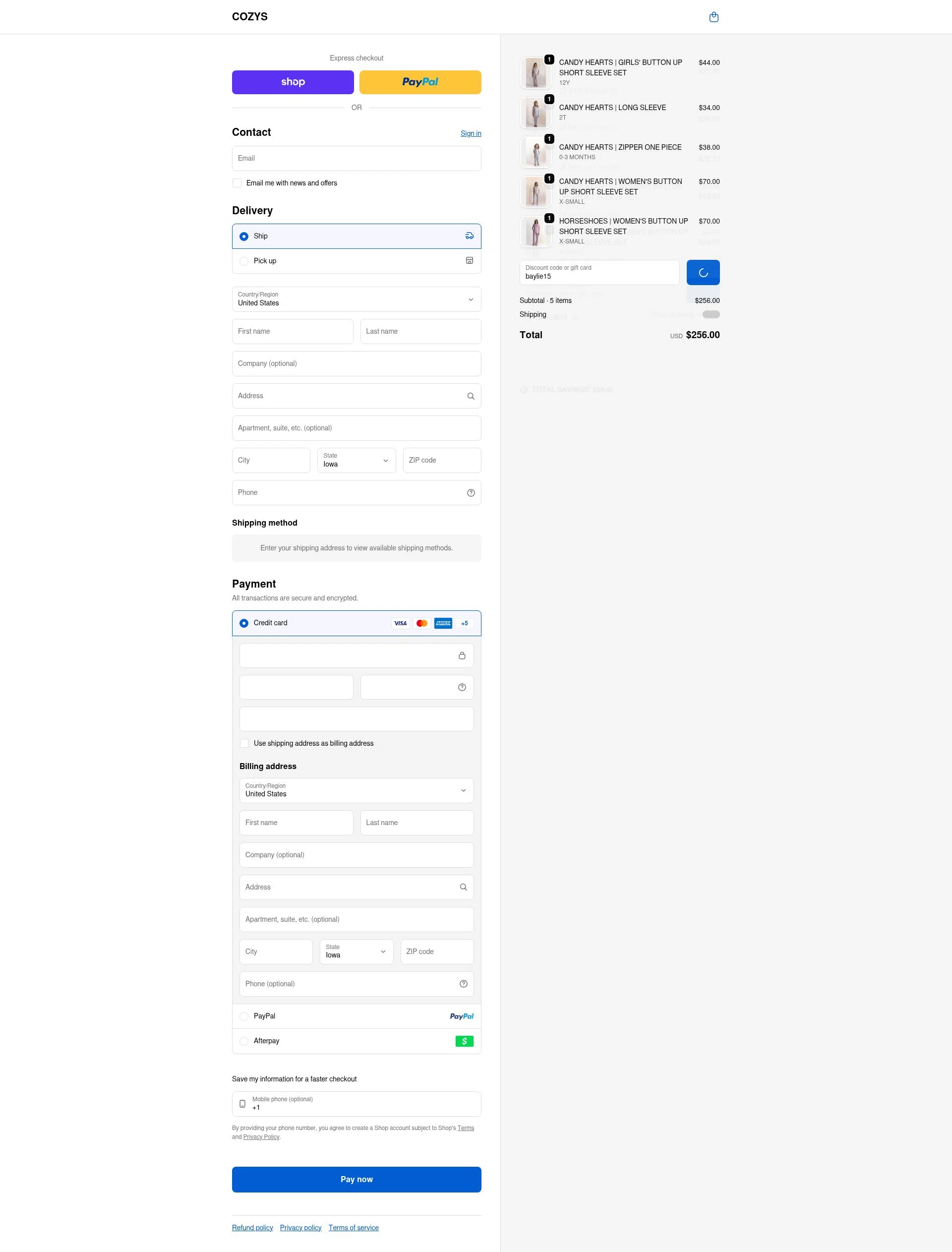 Cozys Blankets checkout page showing Cozys Blankets discount code box | Screenshot taken by SimplyCodes community member on Feb 5, 2026