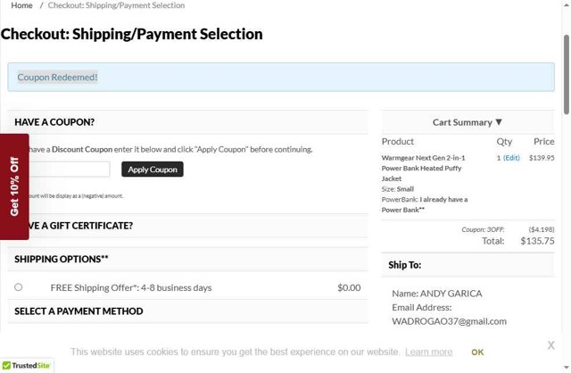 CozyWinters checkout page showing CozyWinters coupon code box | Screenshot taken by SimplyCodes community member on Jul 12, 2025