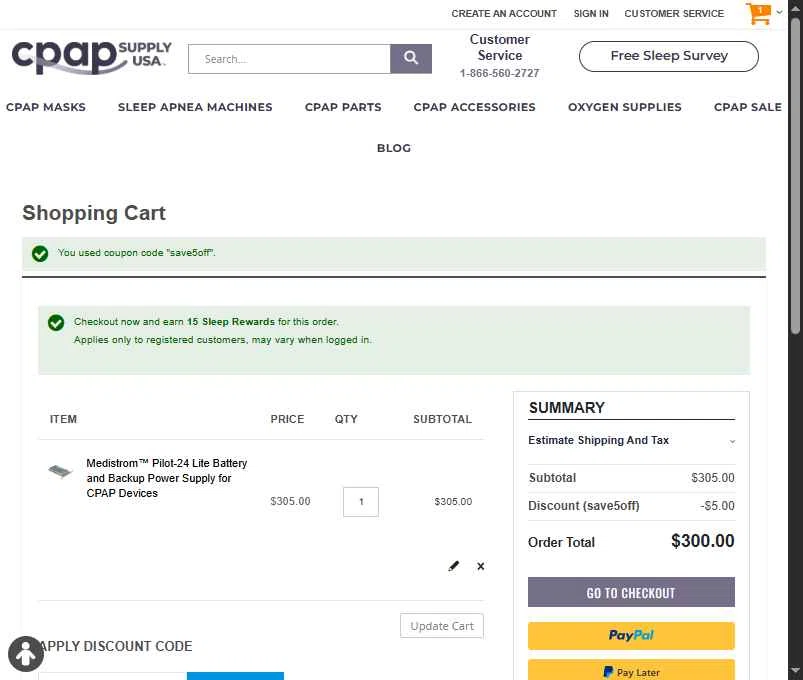 CPAP Supply USA checkout page showing CPAP Supply USA discount code box | Screenshot taken by SimplyCodes community member on Dec 19, 2025