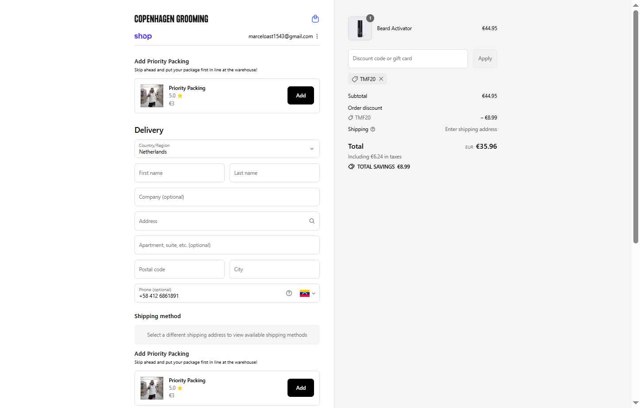 Copenhagen Grooming checkout page showing Copenhagen Grooming coupon code box | Screenshot taken by SimplyCodes community member on Sep 4, 2025