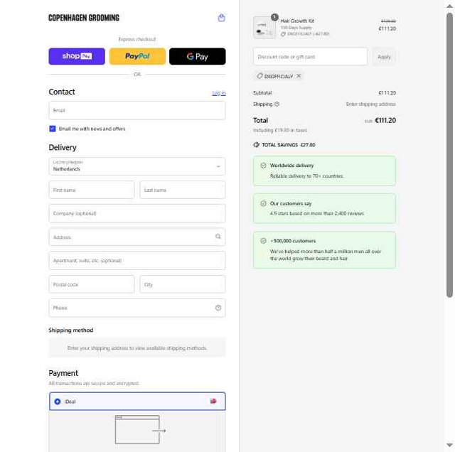 Copenhagen Grooming checkout page showing Copenhagen Grooming coupon code box | Screenshot taken by SimplyCodes community member on Jun 30, 2025