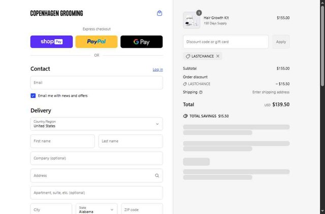 Copenhagen Grooming checkout page showing Copenhagen Grooming coupon code box | Screenshot taken by SimplyCodes community member on Jun 29, 2025