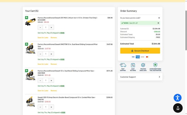 CPO DeWALT checkout page showing CPO DeWALT promo code box | Screenshot taken by SimplyCodes community member on May 21, 2025