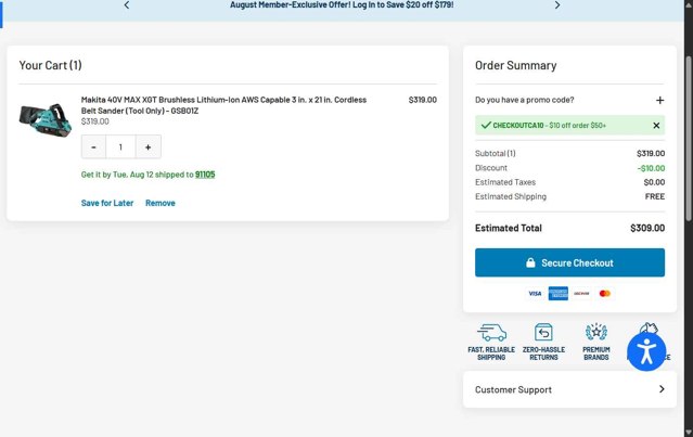 CPO DeWALT checkout page showing CPO DeWALT promo code box | Screenshot taken by SimplyCodes community member on Aug 8, 2025