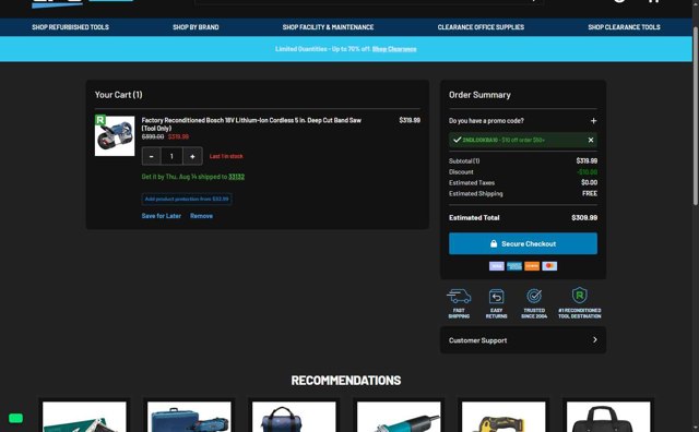 CPO Outlets checkout page showing CPO Outlets coupon code box | Screenshot taken by SimplyCodes community member on Aug 12, 2025