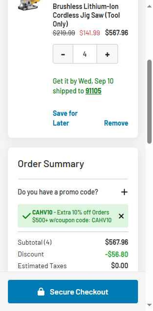 CPO Outlets checkout page showing CPO Outlets coupon code box | Screenshot taken by SimplyCodes community member on Sep 6, 2025