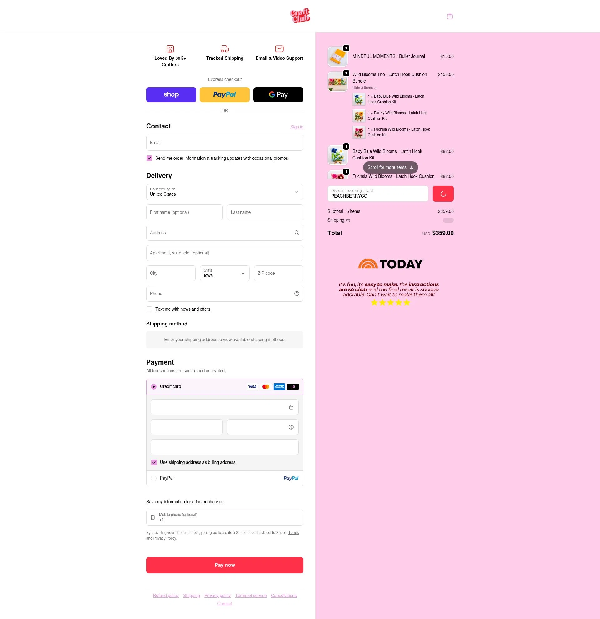 Craft Club Co checkout page showing Craft Club Co discount code box | Screenshot taken by SimplyCodes community member on Feb 4, 2026