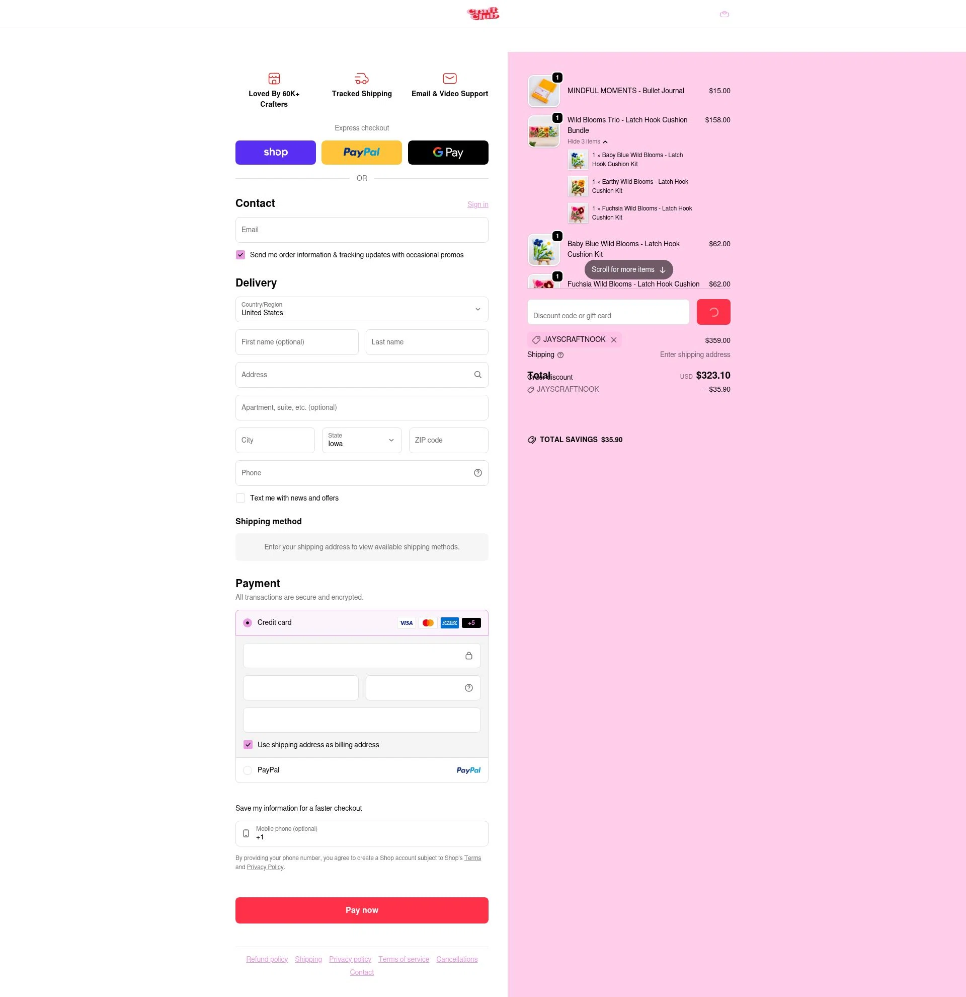 Craft Club Co checkout page showing Craft Club Co discount code box | Screenshot taken by SimplyCodes community member on Feb 4, 2026